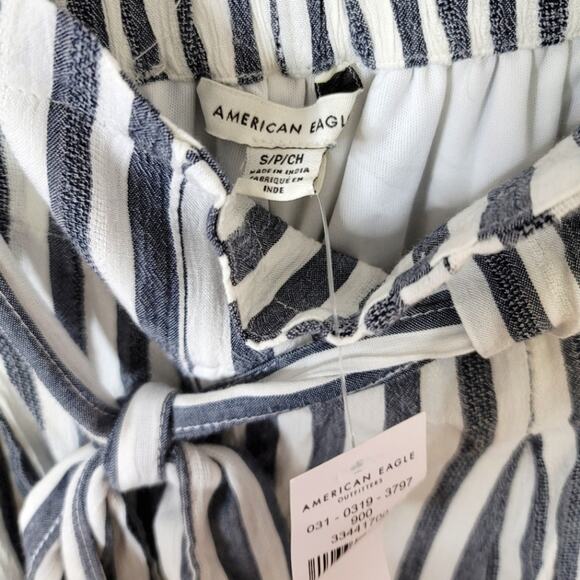 NWT American Eagle Striped Linen Pants Gray and White Size Small - Picture 6 of 8